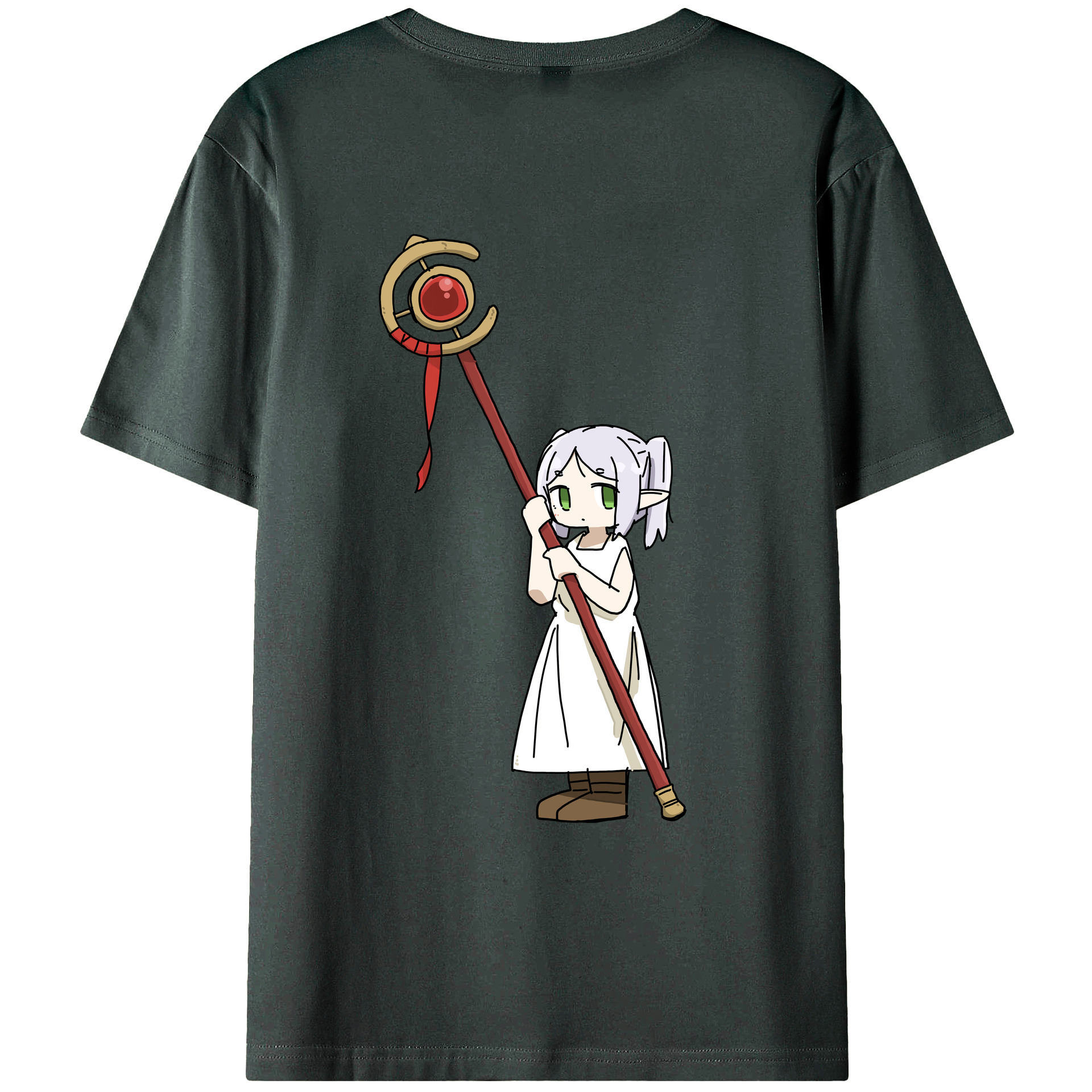 （画像用） 葬送のフリーレン Frieren 綿100％ メンズ半袖Tシャツ（バックプリント） 通気性